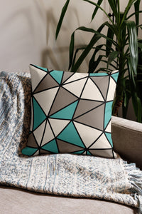 Polygon Throw Pillow (Teal/Beige)