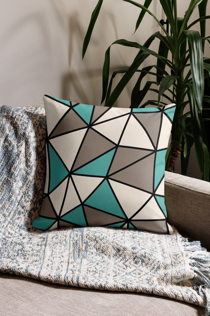 Polygon Throw Pillow (Teal/Beige)