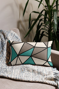 Polygon Throw Pillow (Teal/Beige)