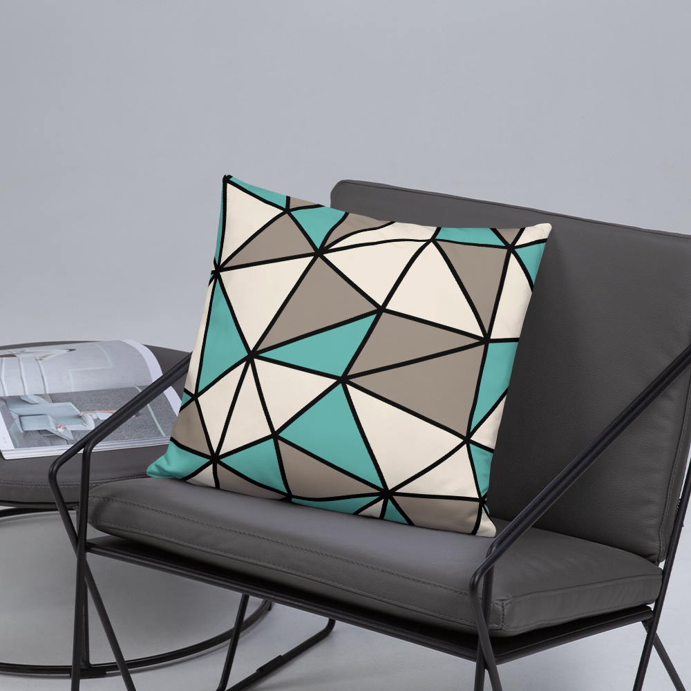Polygon Throw Pillow (Teal/Beige)