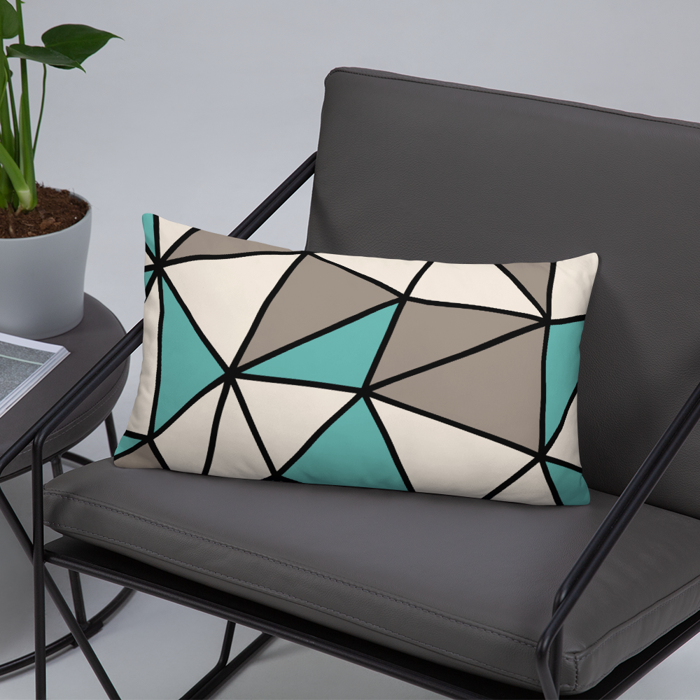 Polygon Throw Pillow (Teal/Beige)